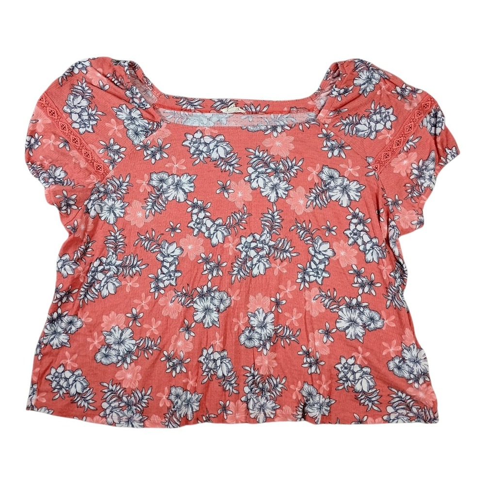 Como Blu 3X Top Floral Square Neck Short Sleeve Lace Trim Blouse Shirt Plus Size